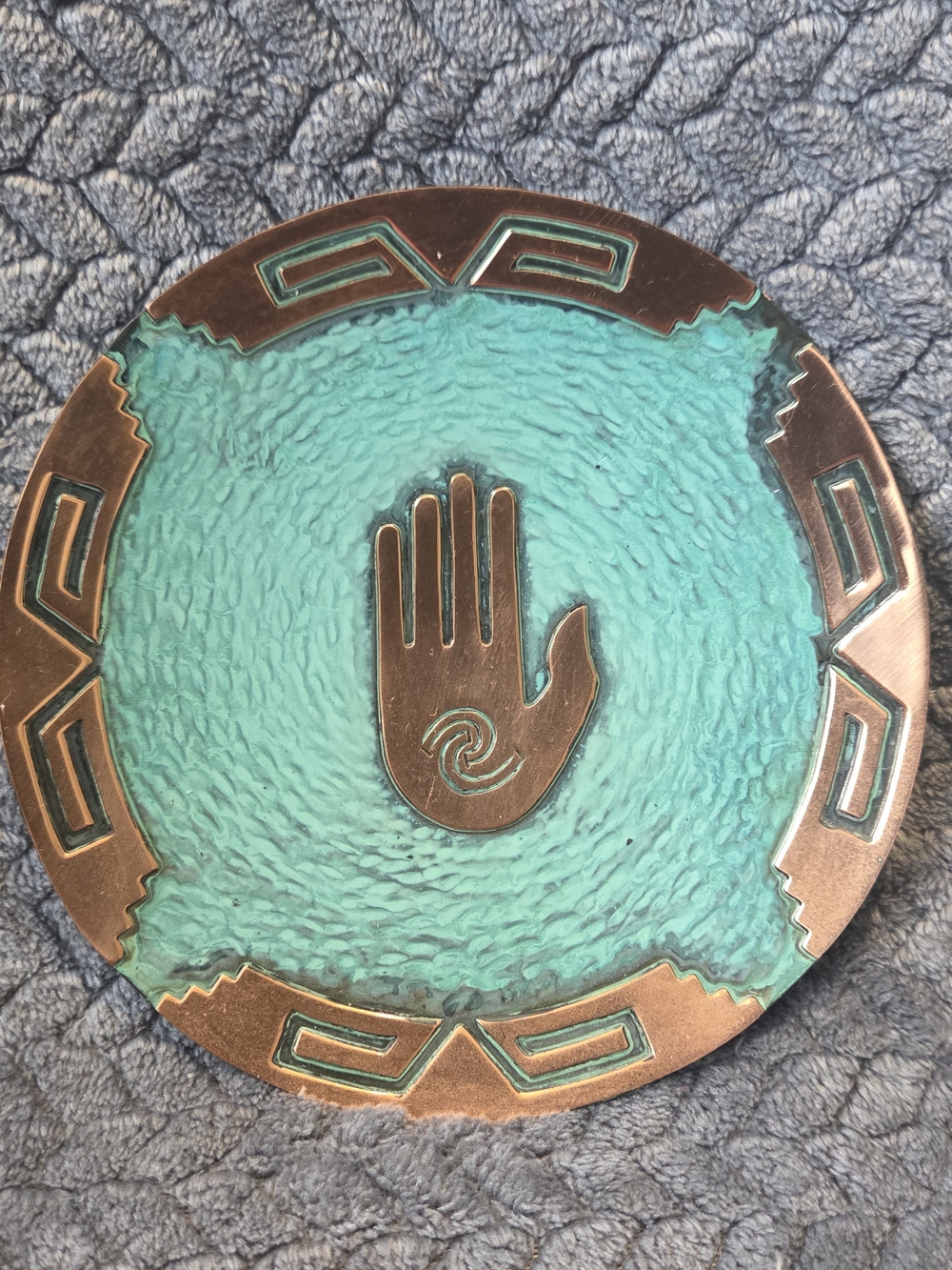 Vintage New World Trading Medicine Plate Copper Wall Art Plaque Healing Hand